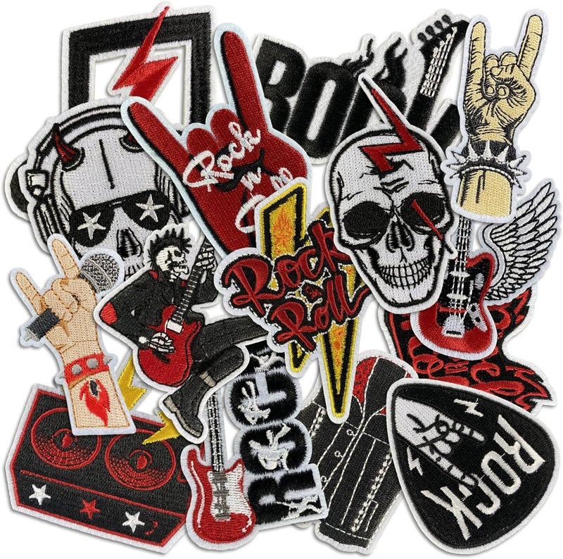 Cazzon Dark Embroidered Applique Iron On Patches for Backpacks, Rock Band Patches for Jackets, Cool Sew Patch for Clothing, Jeans, Hats, DIY Accessories (Dark10 15 Pcs) - Image 1